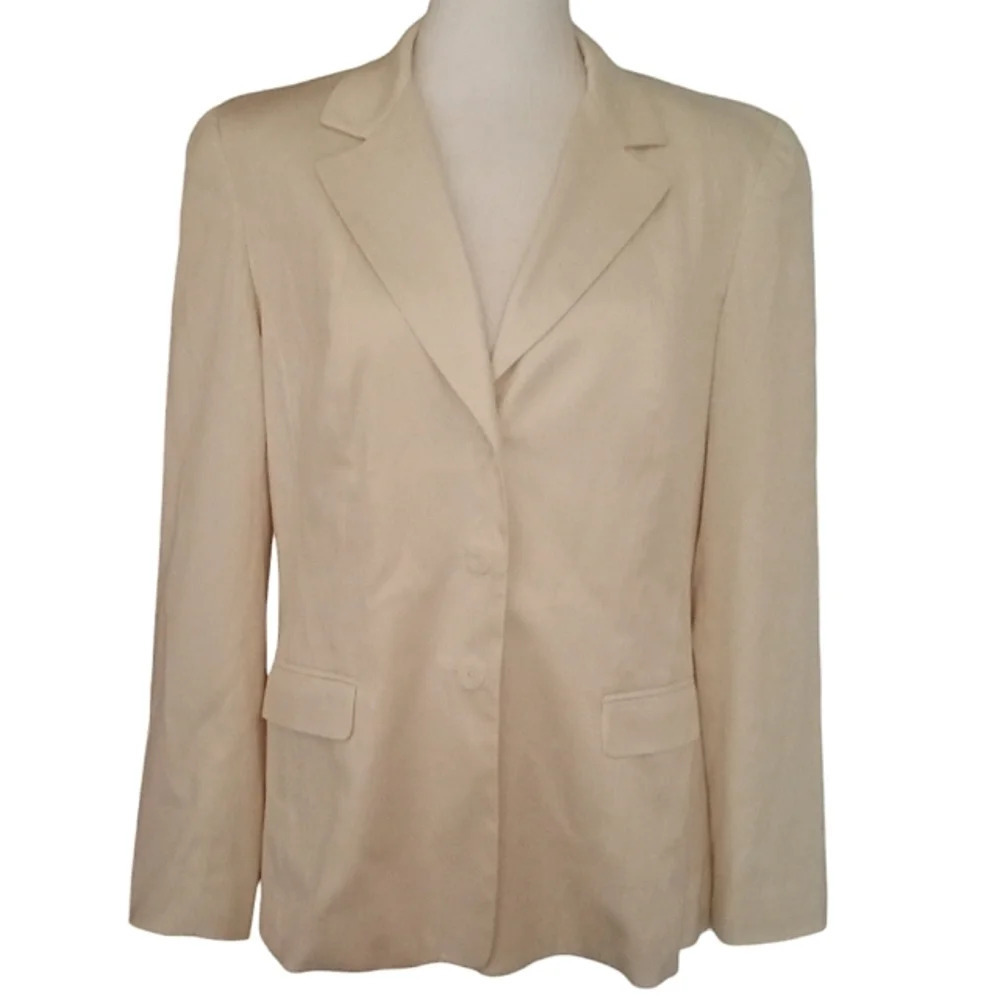 Talbot's Cream Silk Cotton Blend Three Button Blazer Lined Size 8